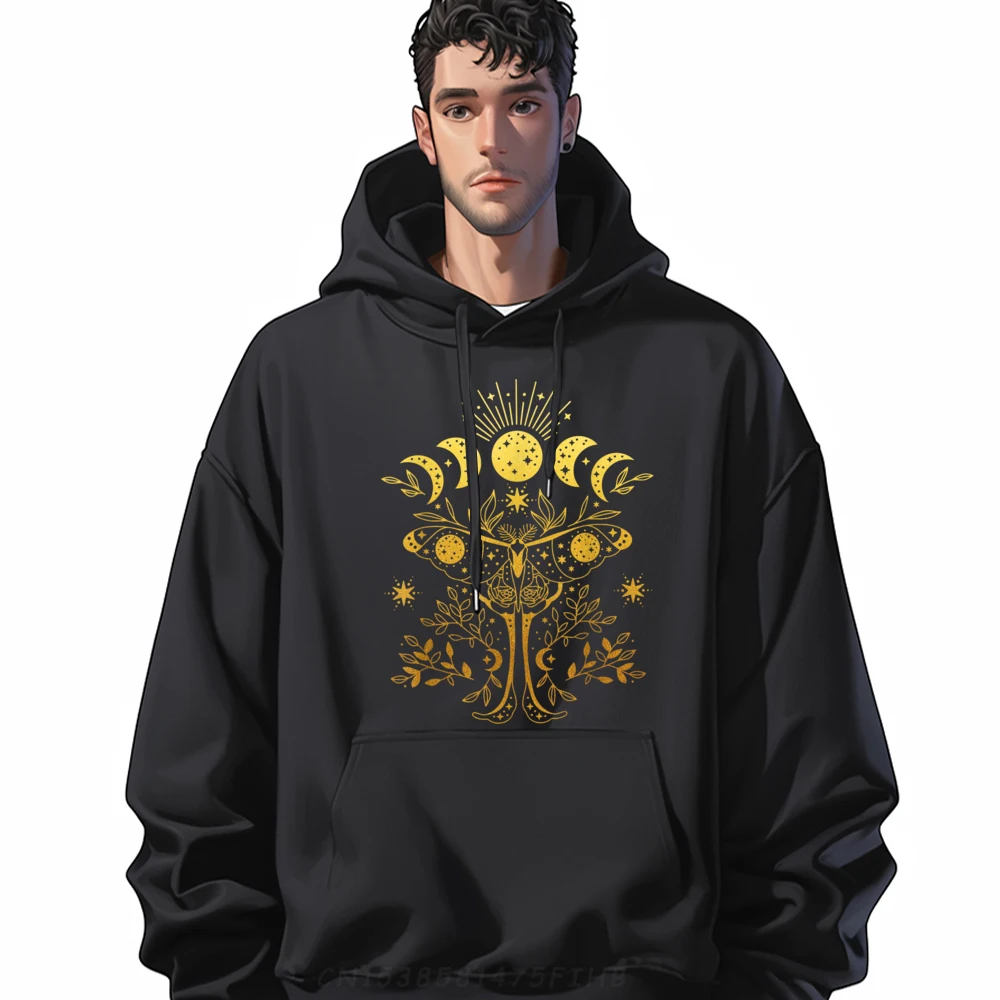 

Celestial Floral Moth Moon Phase Hoodies Long Sleeve Party Special Male Mother Day Hoodies Party Sweatshirt Round Collar