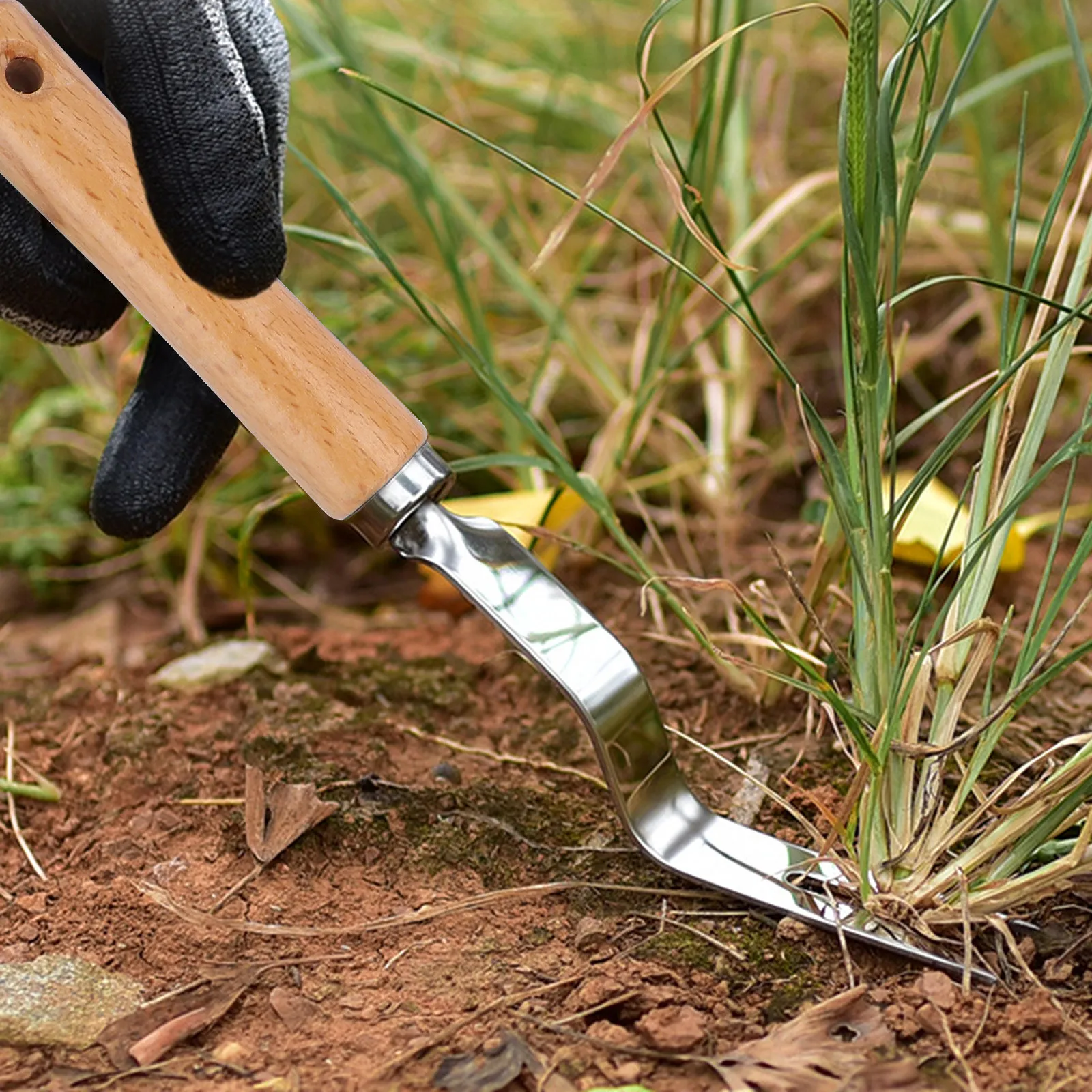 

Wooden Handle Stainless Steel Manual Weeding Tool Root Remover Effortless Digging Cultivating Metal Weeding Device for Garden