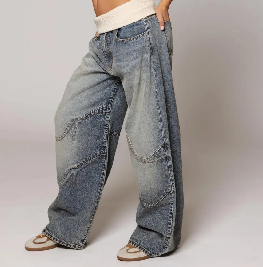 

Vintage Wide Leg Jeans Pants Sexy Women High Waist Elegant High Straight Denim Loose Trousers