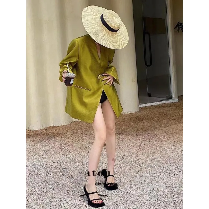 Jacke Damen Frühlings- oder Herbstmode Neues Nischendesign Sinn für kleine Anzüge mit Schultern Senior Sense Retro Mittellanger Anzug