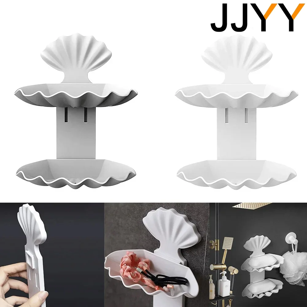 Creative double shell soap box stickers free soap box holder shell-shaped wall-mounted bathroom bathroom accessories tools