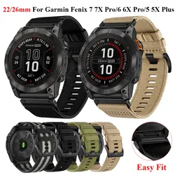 26 22mm QuickFit Watchband For Garmin Fenix 8 7X 7 Pro 6X Pro 5X Plus Nylon Wristband For Epix Pro MK2 MK1 Enduro 3 Watch Strap