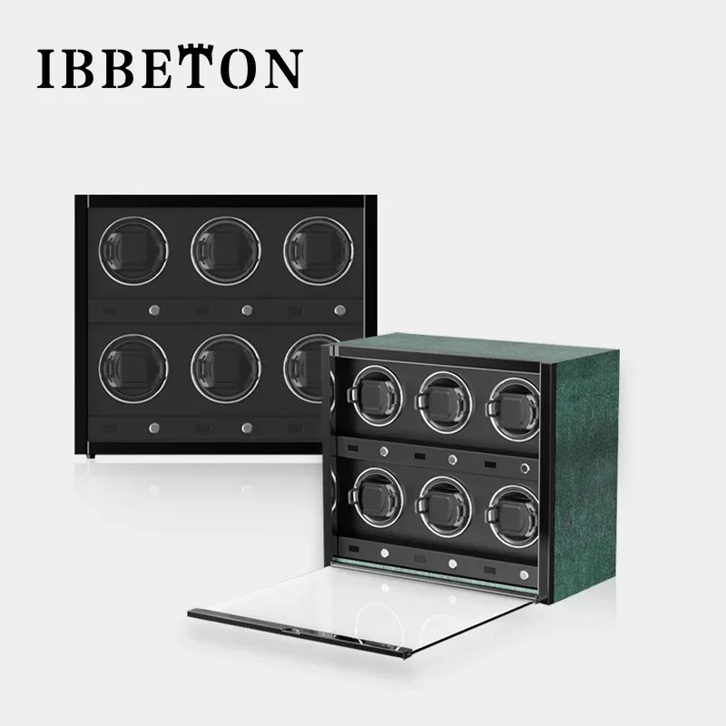 

IBBETON Luxury wooden watch upper chord 6-slot automatic case with key gear control watch storage security