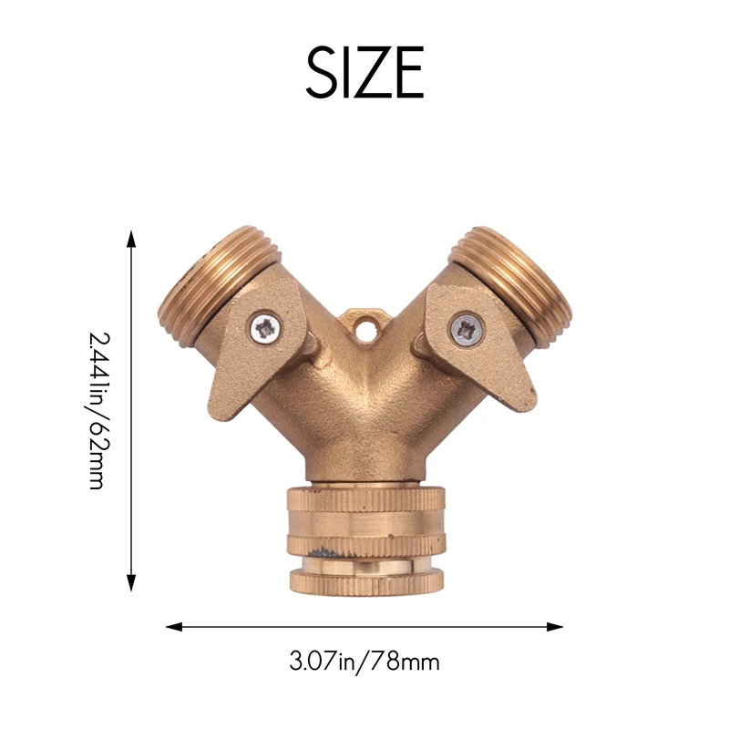 3/4 Inch 2 Way Hose Splitter Brass Y Valve Garden Tap Connector With 2 X3/4 Inch Brass Water Tap Outside Tap Kit