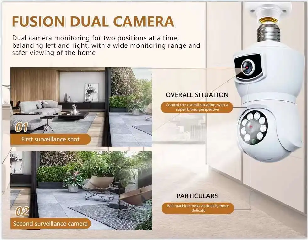 iCsee /Yoosee/V380 APP 4MP Dual Lens E27 Full Color Wireless PTZ IP Dome Camera  Intercom Security CCTV Baby Monitor