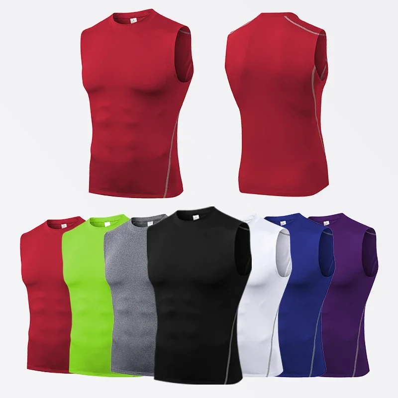 Ropa de gimnasio para hombre, camiseta sin mangas deportiva para Fitness, chaleco de secado rápido, ropa deportiva para entrenamiento, correr, Tops, Camiseta deportiva con cuello redondo