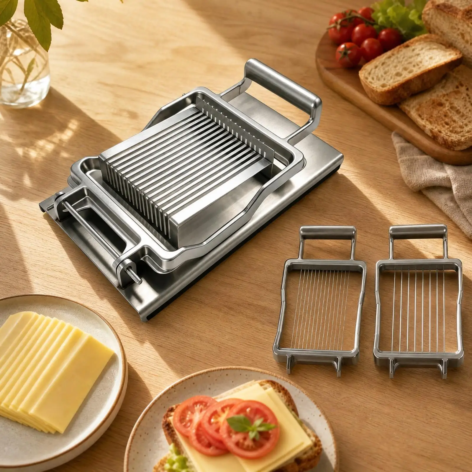 Hand Press Cheese Slicer with Non Slip Base and Steel Wire Assembly for Kitchen Deli Soft Food Portion Control