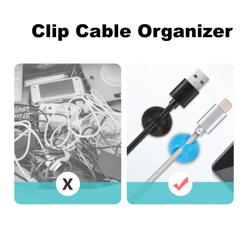 Mini bobinador de Clip de Cable de 10 piezas, organizador de Cable de carga USB, soporte adhesivo de gestión ordenada de escritorio en casa, oficina y coche