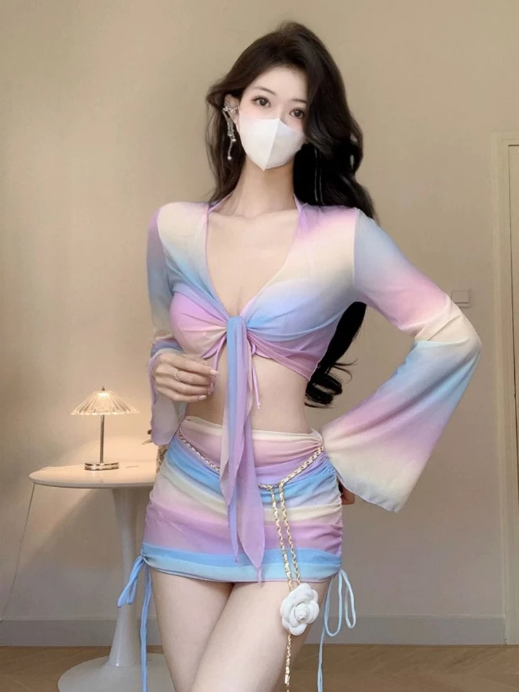 

Trendy 2 Piece Bikini Set Women Sexy V Neck Adjustable Straps Tummy Hiding Swimsuits High Cut Leg Bathing Suit Summer Wear