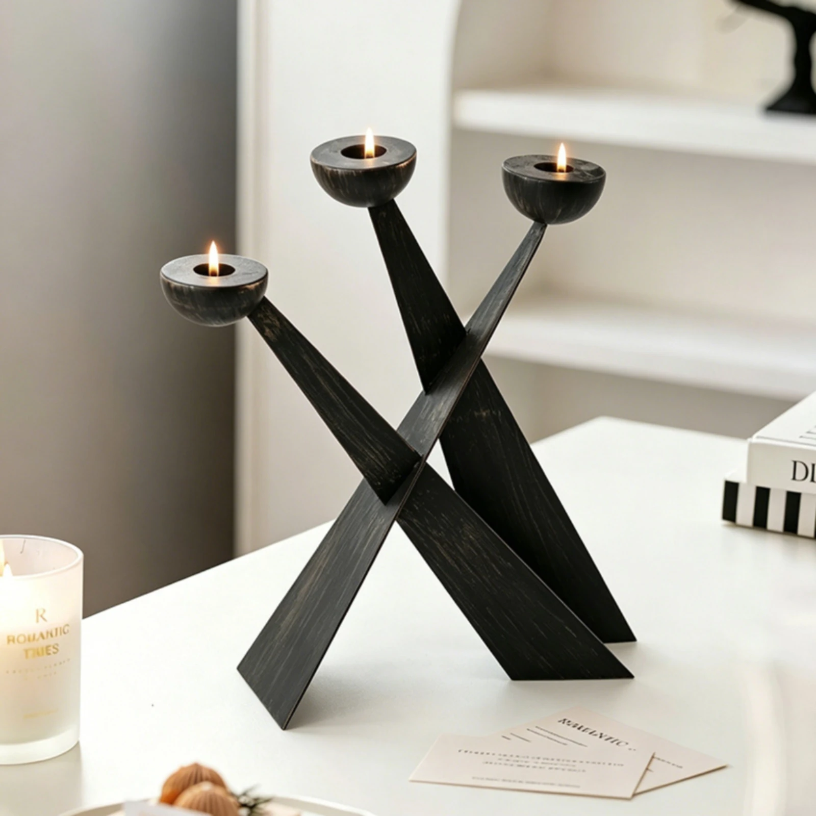 Cross Candlestick Holder Minimalist Crucifix Candleholder Candlestick Holder with Crown of Thorns Brushed for Dining Table