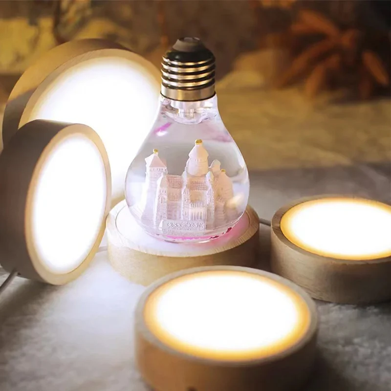 6/8/10CM Round Wooden LED Night Light Base 3D Decorative Wooden Holder Display Stand For Crystals Glass Ball Acrylic Decoration