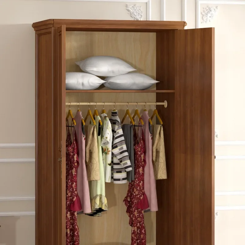 Pure solid wood wardrobe, bedroom home opposite door wardrobe, two doors, double doors, large capacity with pumping locker 60cm