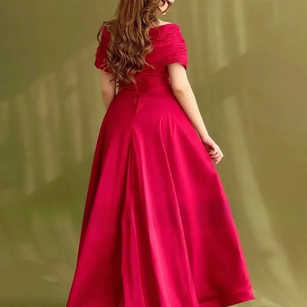 Elegant Red Prom Formal Dress 2026 Off the Shoulder Ankle Length Satin Column Evening Pageant Party Gowns For Birthday