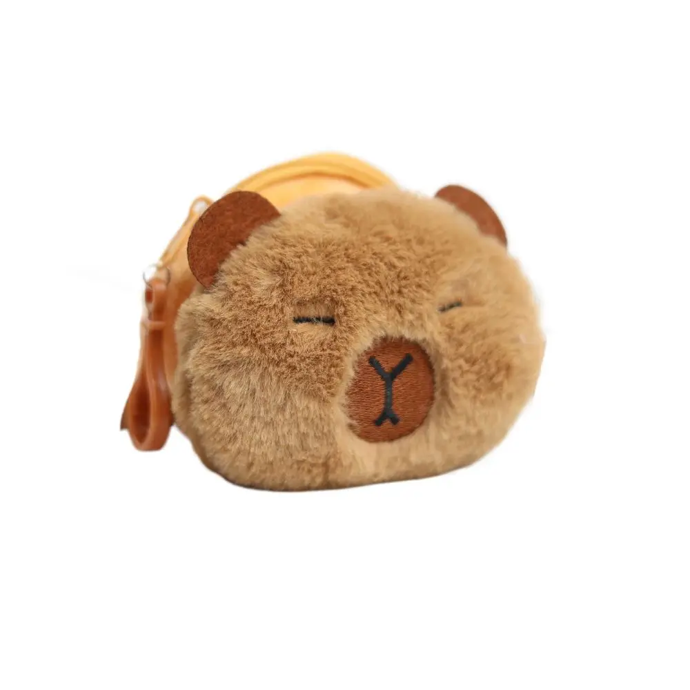 Portable Capybara Plush Coin Purse Cartoon Animal Mini Capybara Purse Bag Zipper Kawaii Capybara Earphone Bag Headphone Bag