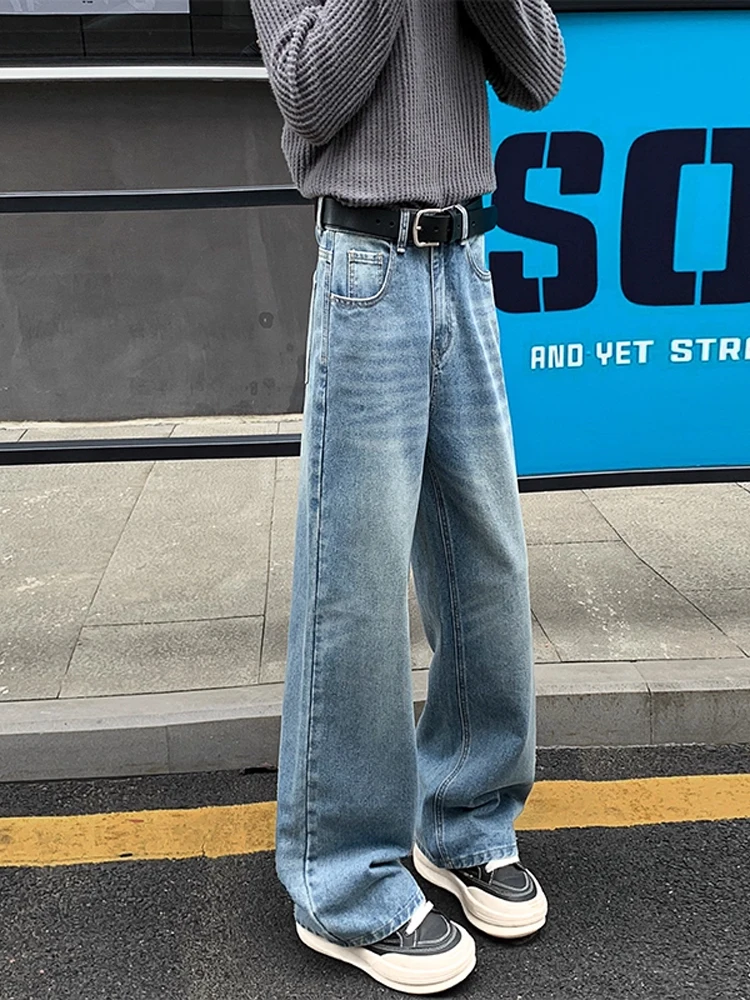 

Retro American Waed Denim Jeans Men's High Waist Lift Trousers Autumn High Street Vibe Straight Leg Cotton Polyester Blend