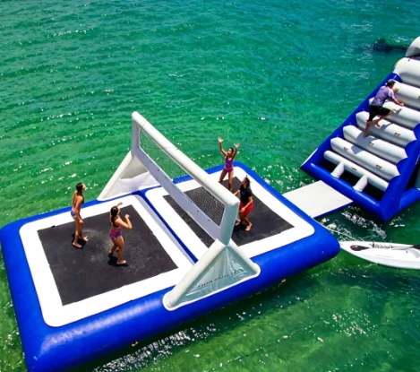 Inflatable floating volleyball competition field Inflatable water park Inflatable water volleyball court with trampoline