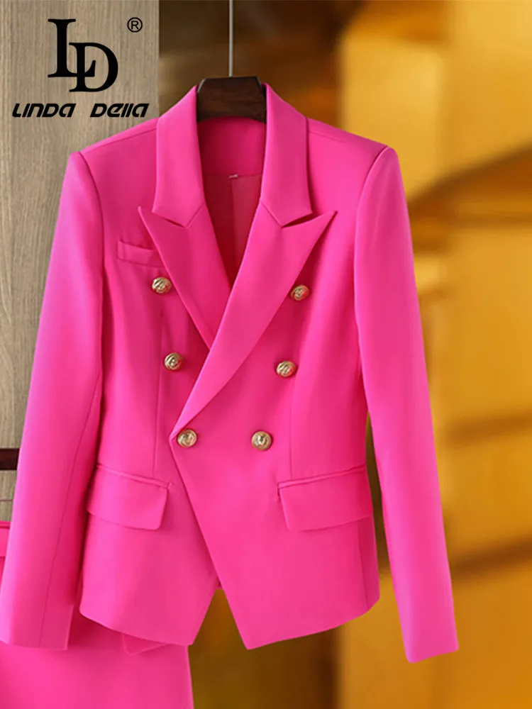 LD LINDA DELLA 2024 Autumn and winter Fashion Runway Coat Women Multi-color long sleeve Double-breasted Slim Fit Short Suit Coat