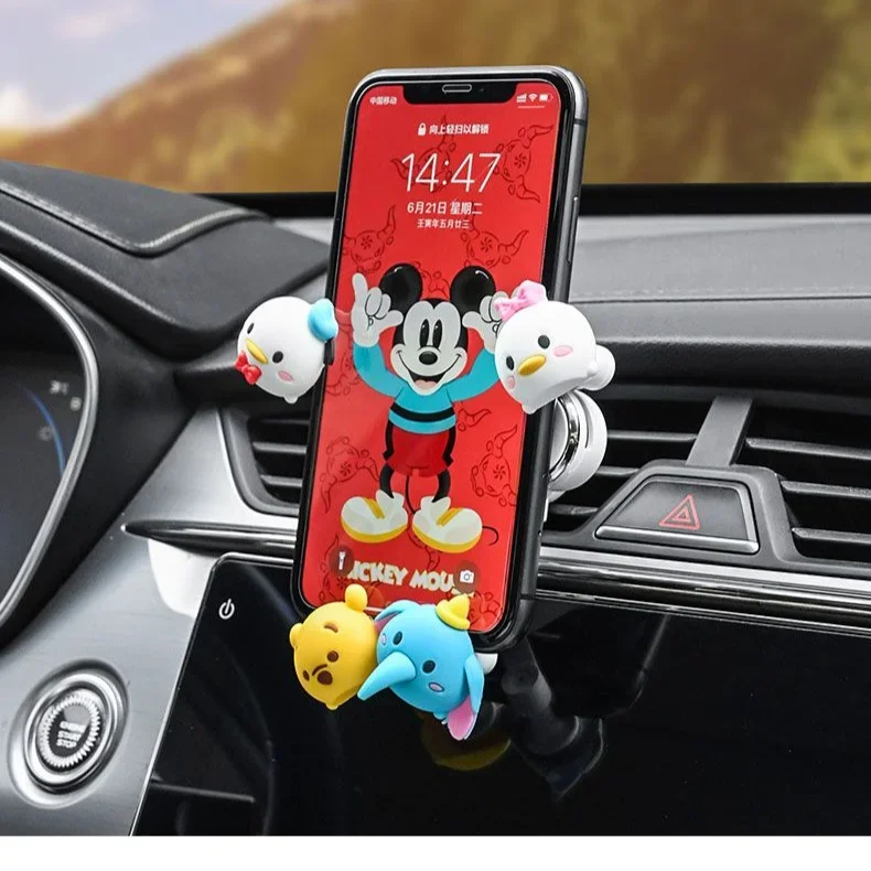 MINISO Disney Mickey Minnie Car Phone Holder Cartoon Donald Duck Daisy Car Gravity Induction Car Support Navigation Holder Light