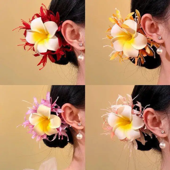 

Egg flower simulation flower hairpin female seaside vacation wind side bangs duck bill clip hairpin headdress