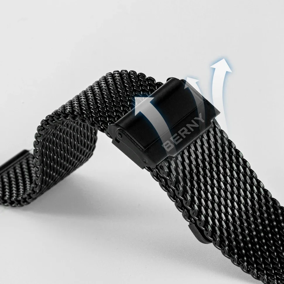 BERNY Watch Strap Stainless Steel Woven strap Easy Replace 18/20/22/24mm Woven Grain Watch Bands Skin Breathable Watch Bracelet