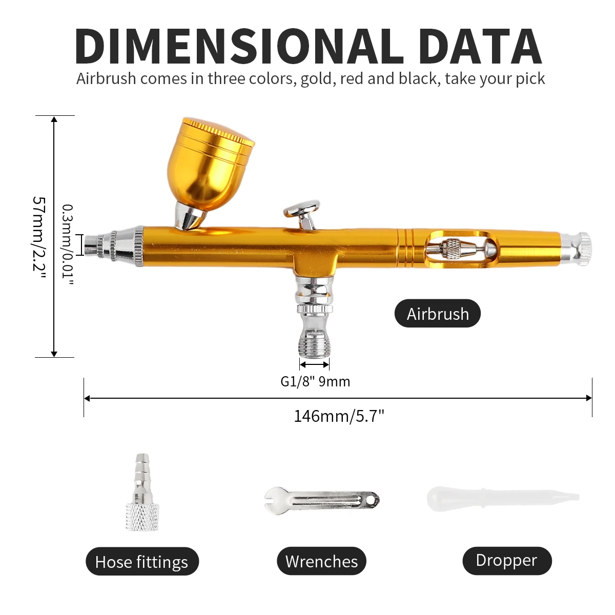 0.3mm Dual Action Airbrush 7cc Fluid Cups Quick Remove Air brush Cap Design Gravity Feed Set for Model Cake Art