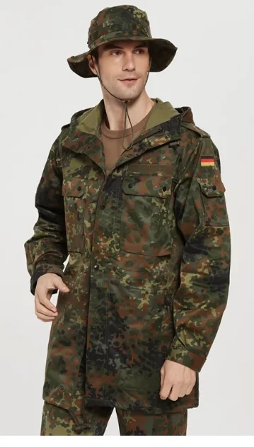 German Flecktarn Camouflage Parka Jacket Mens Jungle Coat Green Tactical Windbreaker