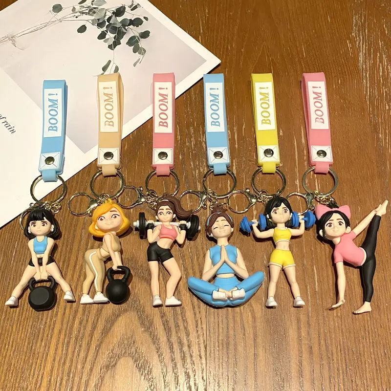 Cute Yoga Girl Silicone Keychain Scratch-proof Adorable Yoga Girl Design Key Ring Cute Souvenir for Yoga Activity Participants