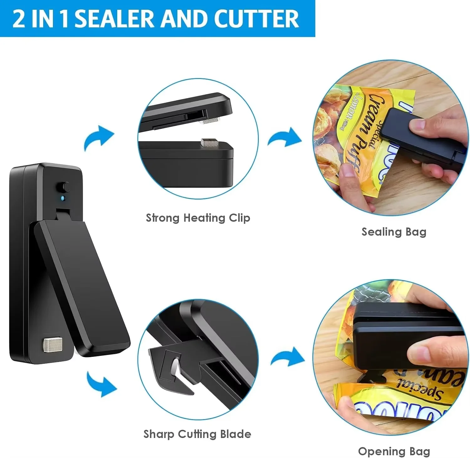 Mini Bag Sealer 2 in 1 Rechargeable Portable Bag Vacuum Heat Sealer Suitable Food Packaging And Heat Sealing Plastic Bag