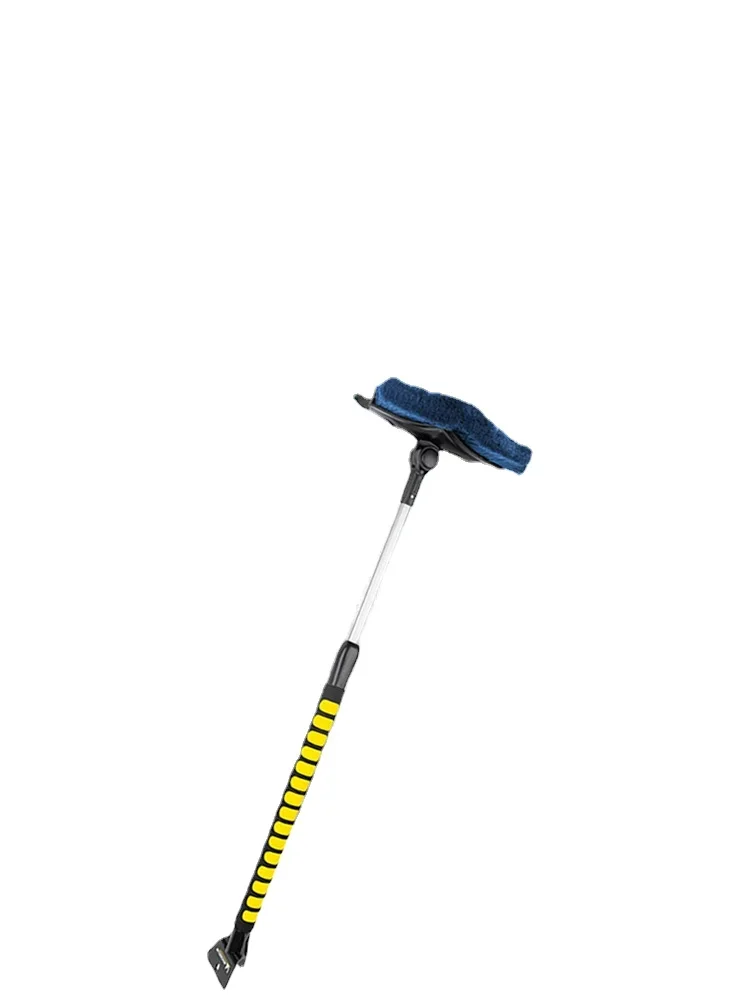 Telescopic snow removal shovel for automobiles with 180 rotatable brush heads