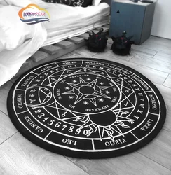 Pentagram sun Patterned Round Carpet, Satan Devil's Trap Rug, White  on Black  Supernatural  Rune carpet