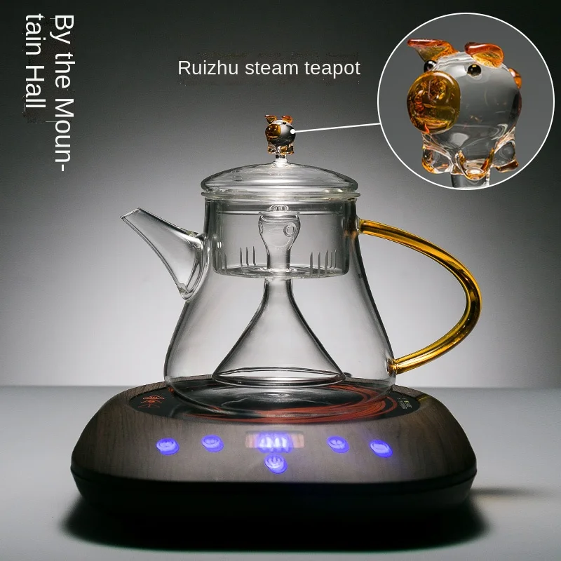 

Water-Releasing Heat-Resistant Glass Steam Tea Maker Large Kettle Electric Ceramic Stove Kung Fu Tea Set Pig Gift Packing