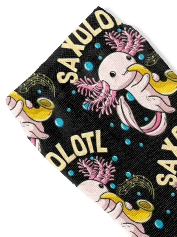 Cute & Funny Saxolotl Adorable Axolotl Playing Sax Tile Pattern Socks kawaii retro Socks Ladies Men's