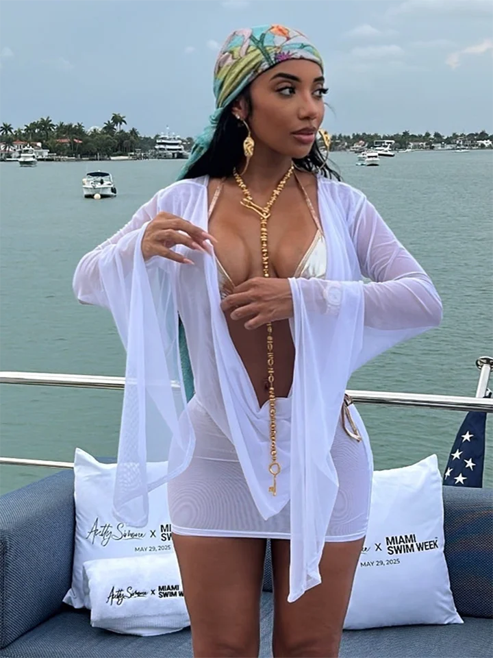 Vestido Halter Sin Espalda Mujer Y2K Transparente Manga Irregular Coquette Sexy Noche Playa Vacaciones Mini Bodycon 3