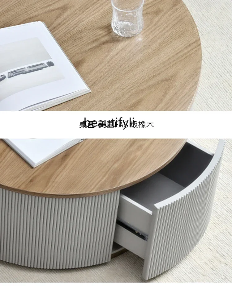 X A15 Nordic Living Room Cement Solid Wood round Drawer Storage Large Coffee Table Simple Modern Small Apartment Household Tea T