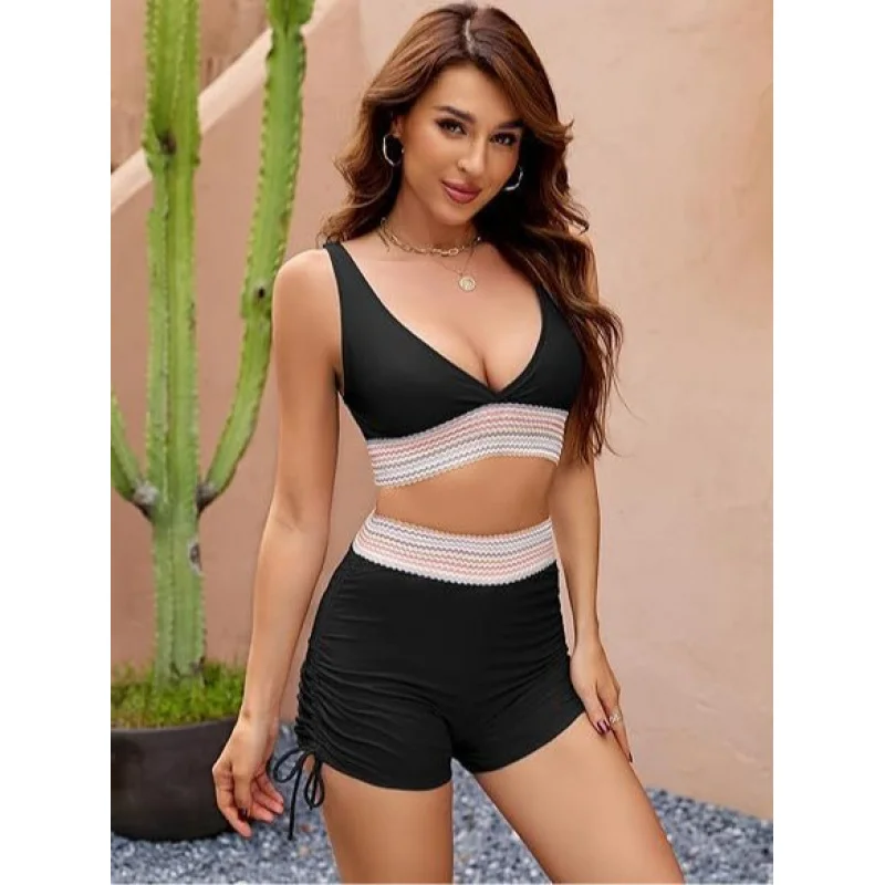 2025New High-Waisted Bikini with Tummy Control, Slimming Boxer Briefs, Conservative Hot Spring Swimsuit