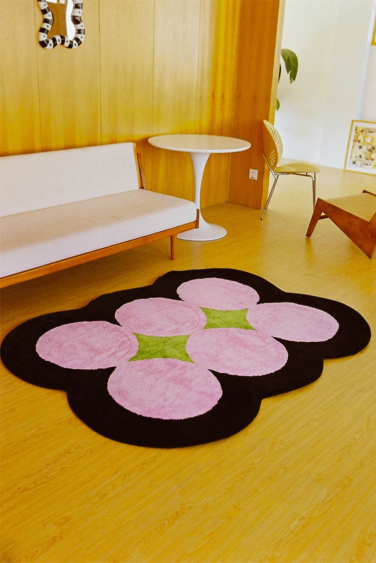 VIKAMA Korean-Style Ins Geometric Carpet, Living Room Sofa Carpet, Easy-To-Maintain Bedroom Carpet, Home Decoration