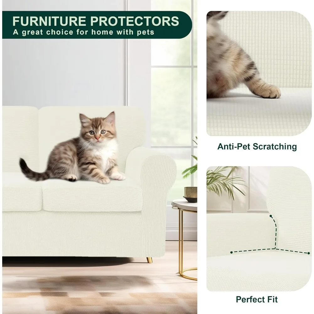 أغطية أريكة مكونة من 7 قطع من أغطية الأريكة قابلة للغسل، أغطية أريكة قابلة للتمدد لـ 3 وسائد للأريكة مع مسند ظهر منفصل ووسادة