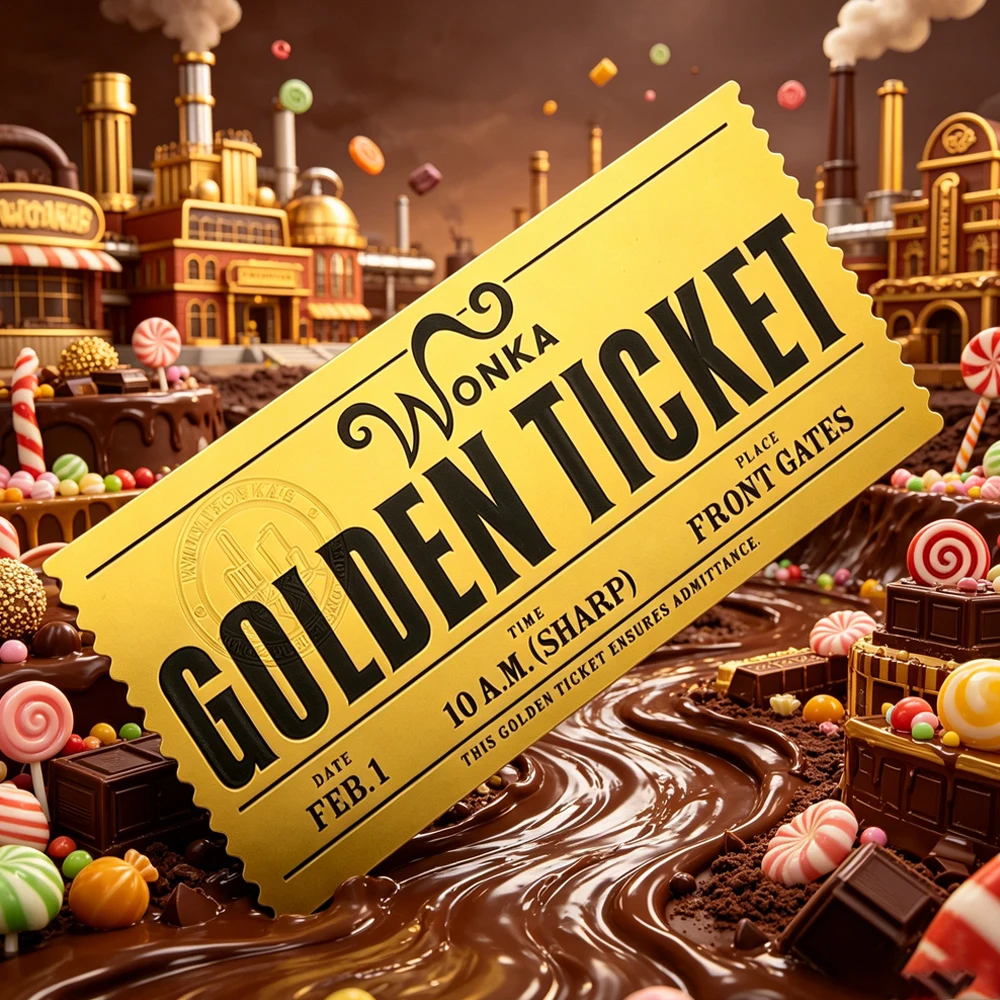 Réplica de Accesorio de Película, Boleto Dorado, Tarjeta de Plástico Chapada en Oro, Colección de Fans de la Fábrica de Chocolate de Charlie, Regalo Decorativo, Souvenir