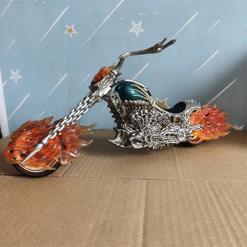 38CM Ghost Rider with Motorcycle Figure 85th Anniversary Lighting Flame Glowing Luminous Collection Figura Model Toys Gifts view 2
