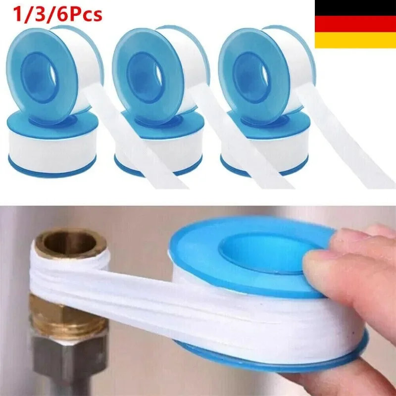 1/3/6Pcs PTFE White Threaded Sealing Tape Adhesive Plumbers Fitting Thread Seal Tape