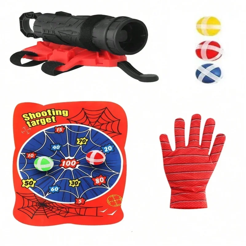 Disney Action Figure Anime Cartoon Polso Spiderman Lanciatore con pistole a sfera appiccicose Bersaglio per freccette Giocattolo Forniture per feste per bambini