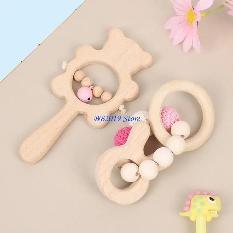 Q0KB Haak Beadbracelet kinderziektes verlichting Rammelaar Rammelaar Infant Music Toy Handbell