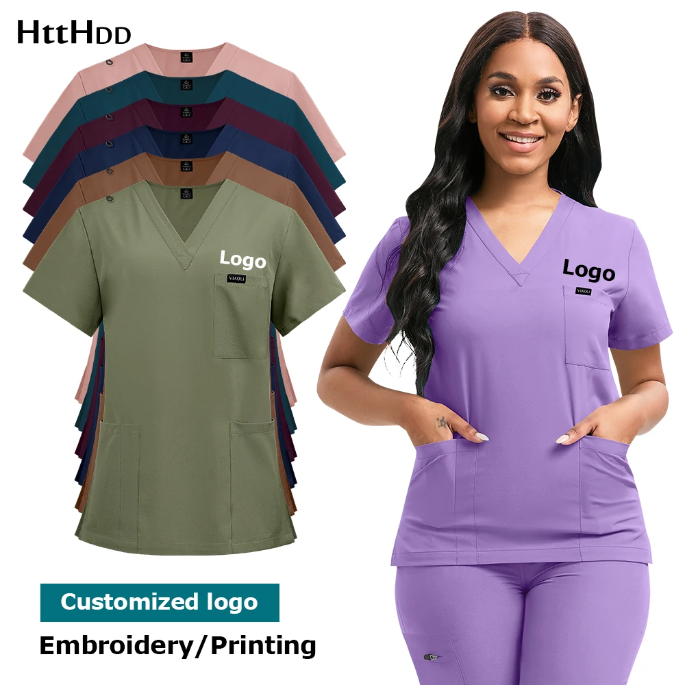 Hot Selling Medical Scrubs Nurse Uniforms Short Sleeved Shirt Pants Hospital Nursing Accessories Beauty Salon Pharmacy Lab Coat