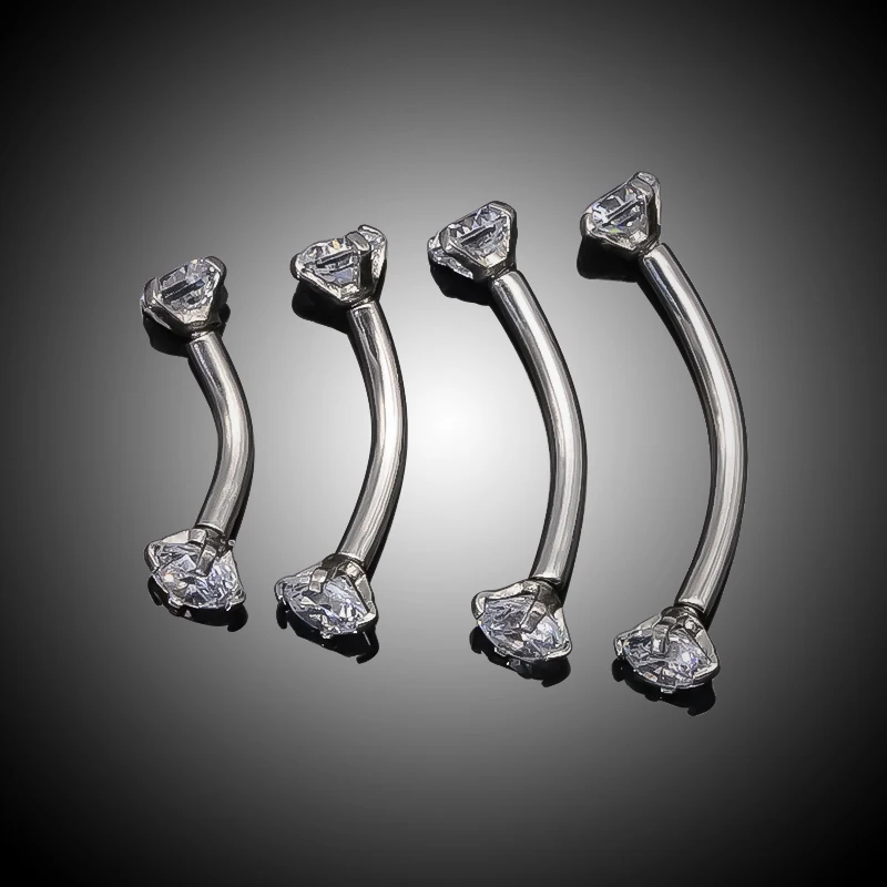 G23 Titanium Piercing CZ Internally Threaded Banana Curved Barbell Eyebrow Rings Helix Rook Lip Studs Earrings Body Jewelry 16G