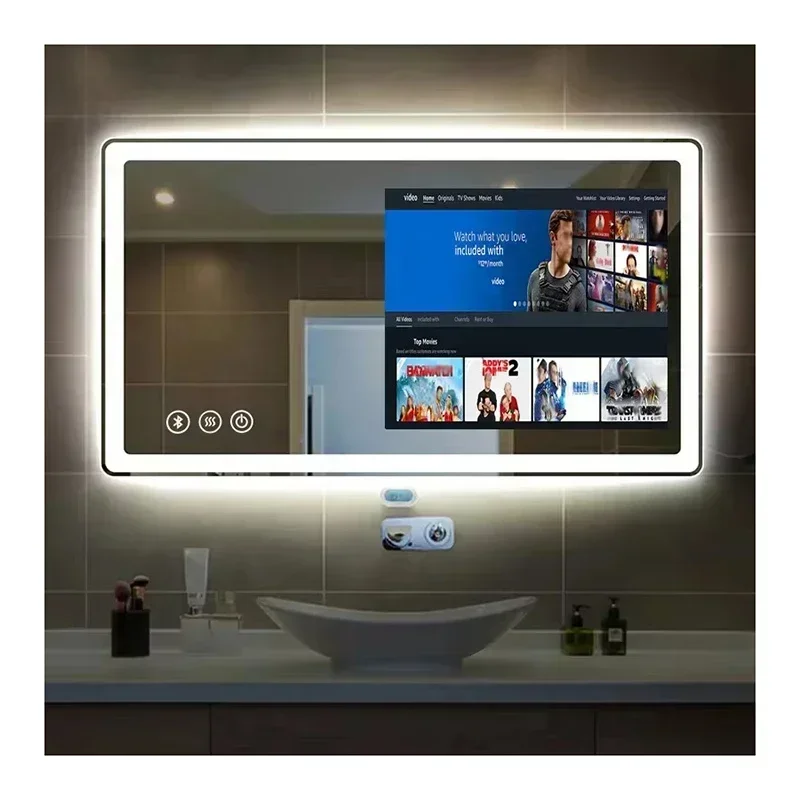 

Touch Screen Mirror With Tv Android 11 Led Bath Gym Magic Smart Mirror IP65 Waterproof Bathroom Mirror Tv Hotel Home
