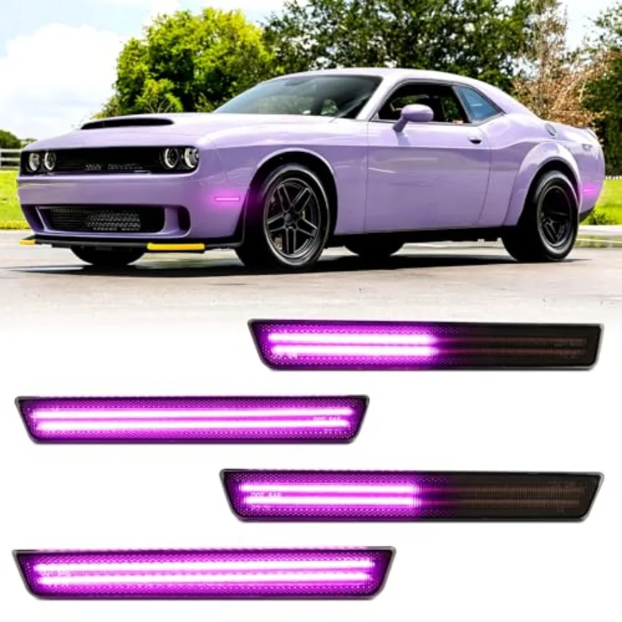 Dynamic Sequential LED Side Marker Lights for 2015-2023 Dodge Challenger Front Rear Bumper Running Indicator Blinker, Smoked Le