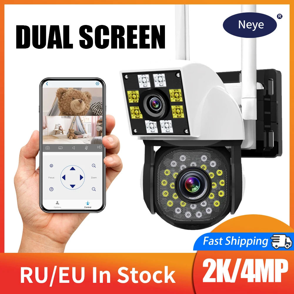 2K 4MP WiFi Camera Dual Lens Dual Screen Outdoor Night Vision AI Human Body Detection Automatic Tracking Pan Tilt  IP Camera