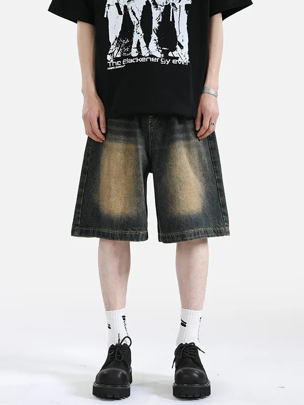 

Мужские летние джинсовые шорты в стиле ретро с эффектом потертости, модные, брендовые, в уличном стиле, свободного кроя, в стиле дезерт, средней длины, пять частей