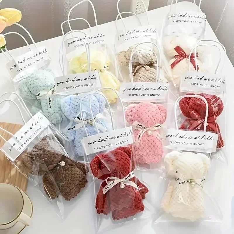 20pcs Cute Bear Towel Gift Set with Transparent Bags - Perfect for Weddings, Birthdays, Mother\'s Day & Christmas Party Favors