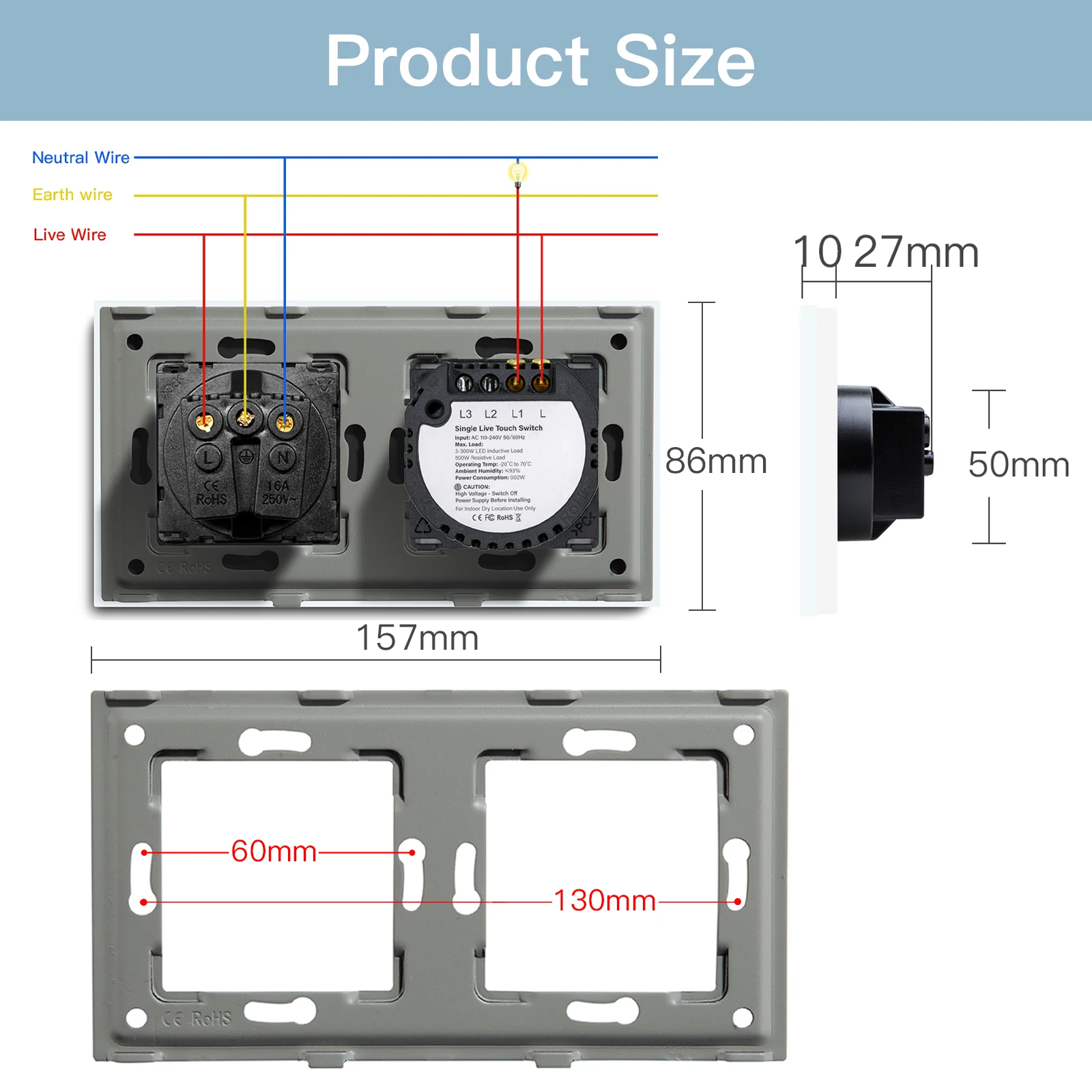 BSEED EU Standard Single Power Socket Touch Switch Usb Wall Sockets Double Sockets Triple Wall Sockets Quadruple Glass Sockets